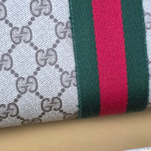 Vintage GUCCI Parfums GG Monogram Large Pouch Clutch Web Stripe NIB Italy 12